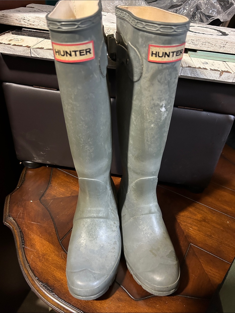 Hunter Tall Rubber Rain Boots in Green Gray